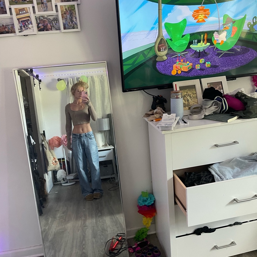 Brown Crop Top and Blue Jeans